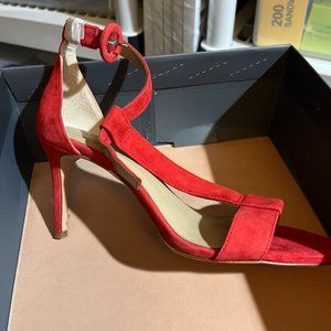 NWT Ann Taylor suede ankle strap heels in red_ Size 6